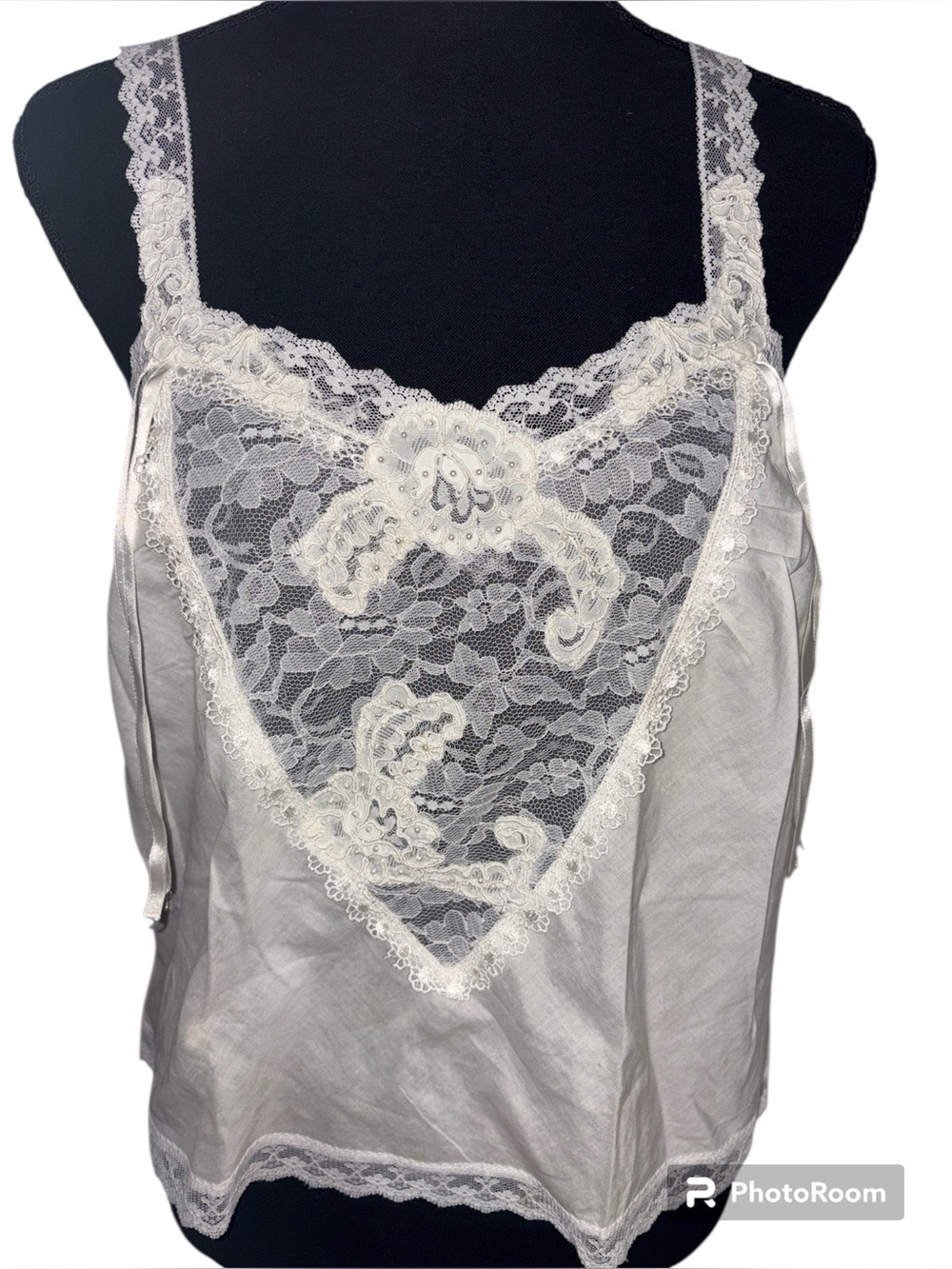 VTG Victoria's Secret Gold Label white lace camisole 100% Cotton SZ MED